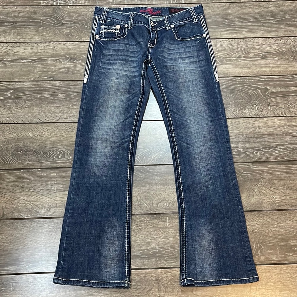 Rock & Roll Cowgirl Low Rise Blue Jeans Women's Size 29x29. Hemmed